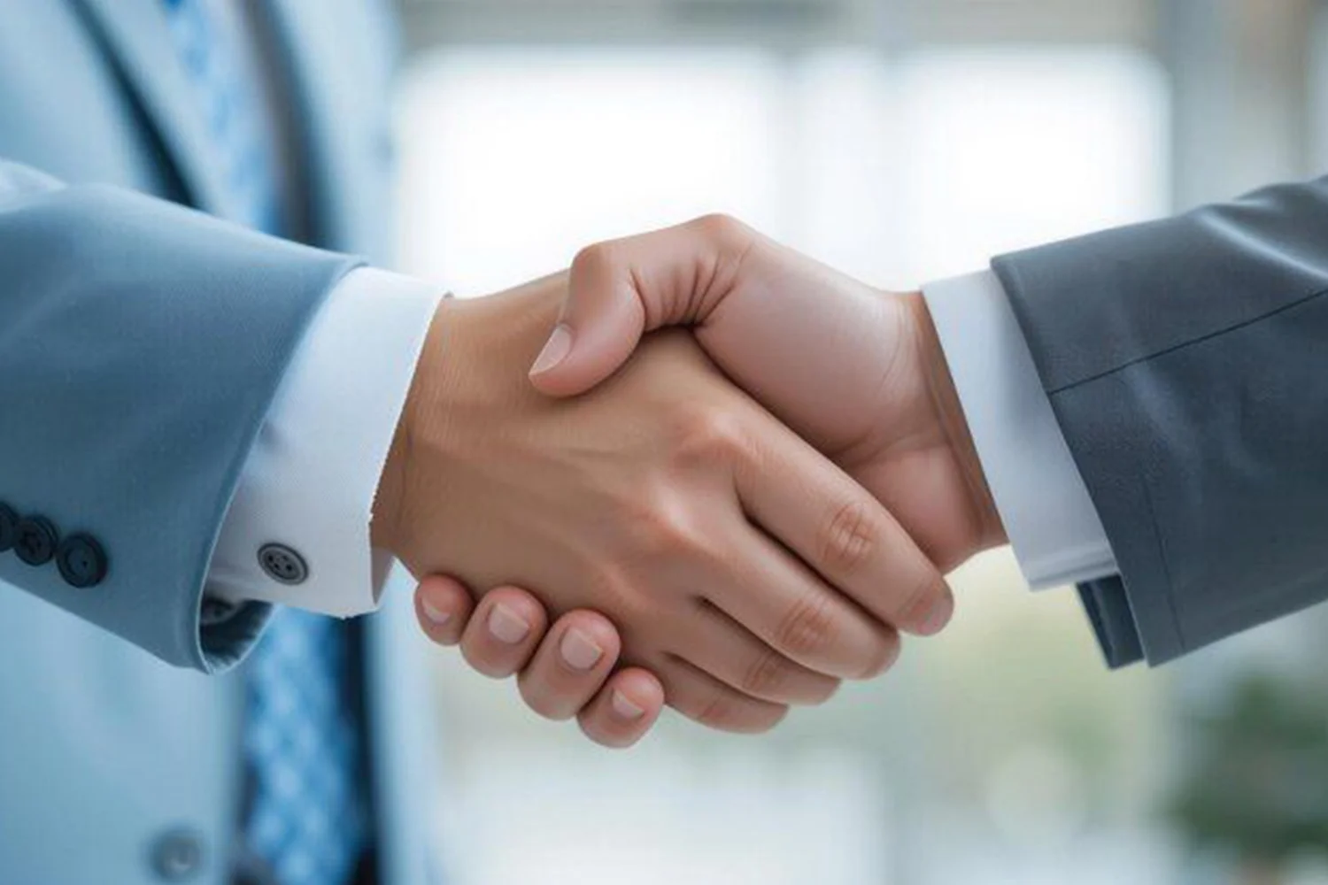 Close-up of two professionals shaking hands, symbolizing a successful business partnership for property tax protest services with Tax Cutter in Houston.