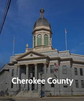 Cherokee County Courthouse in Texas with domed roof and classical columns, showcasing historic architecture in a small-town setting.